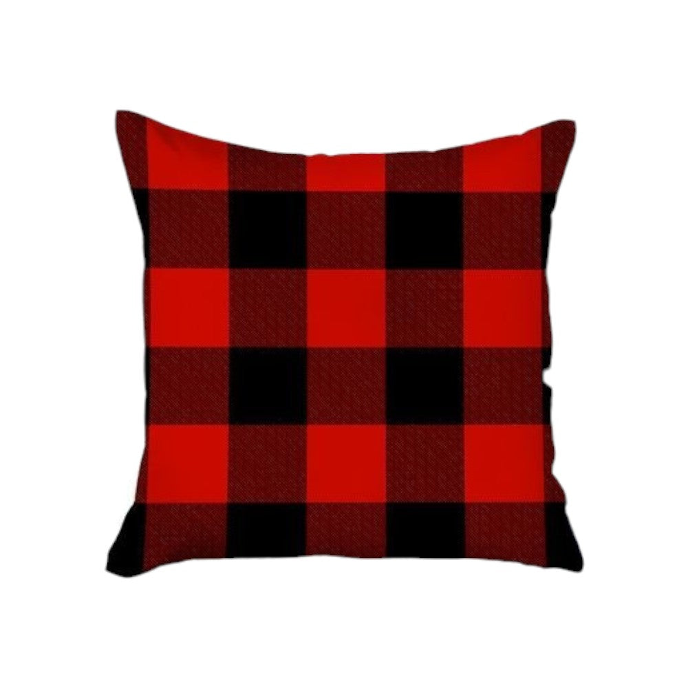 Set Of Four 18 X 18 Red And Black Plaid Zippered Polyester Christmas Throw Pillow