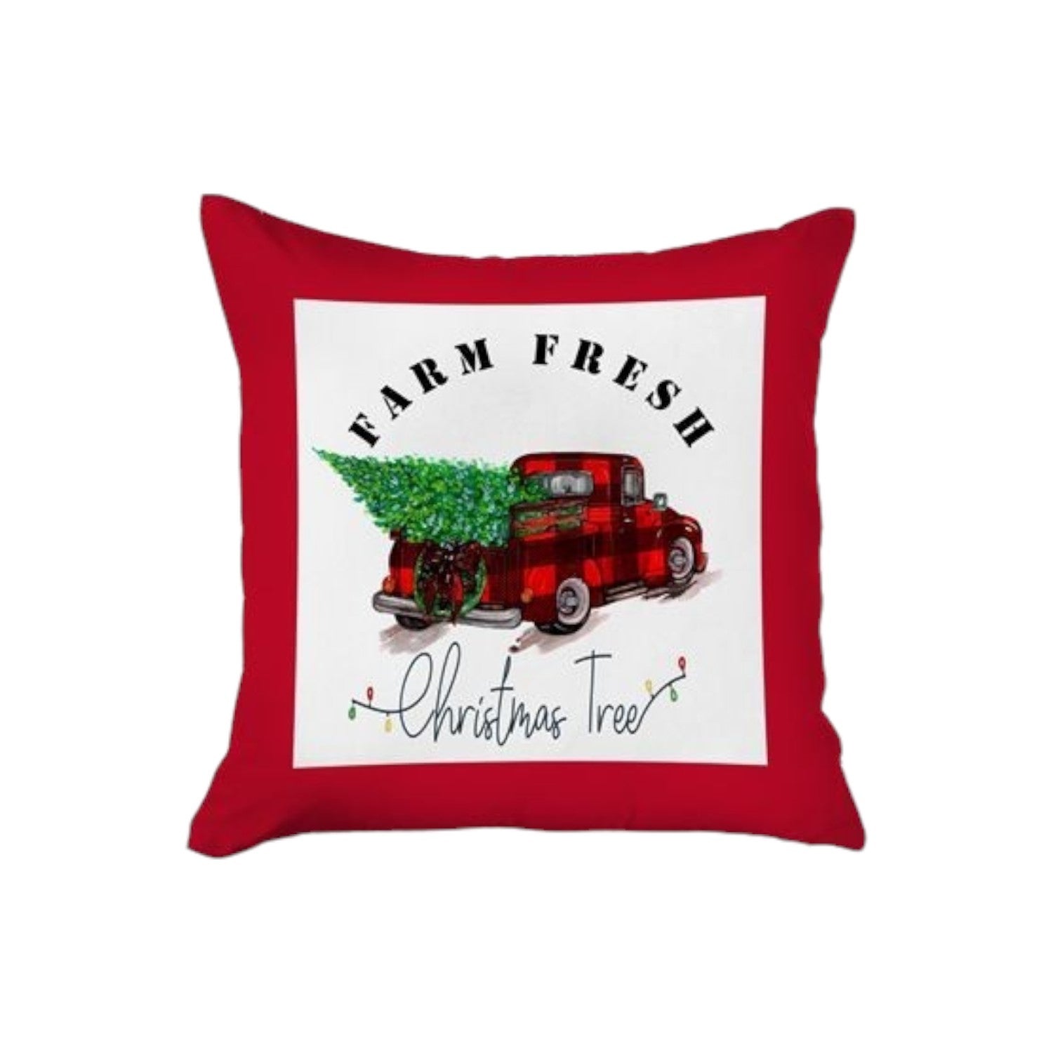 Set of 4 Red Plaid and Red Truck Throw Pillows