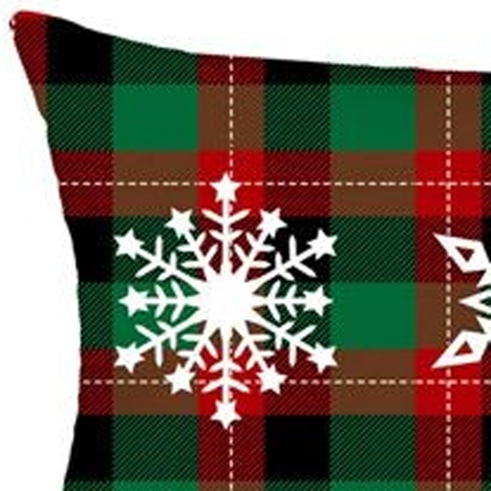 Set of 4 Christmas Snowflake Trio Plaid Lumbar Throw Pillows