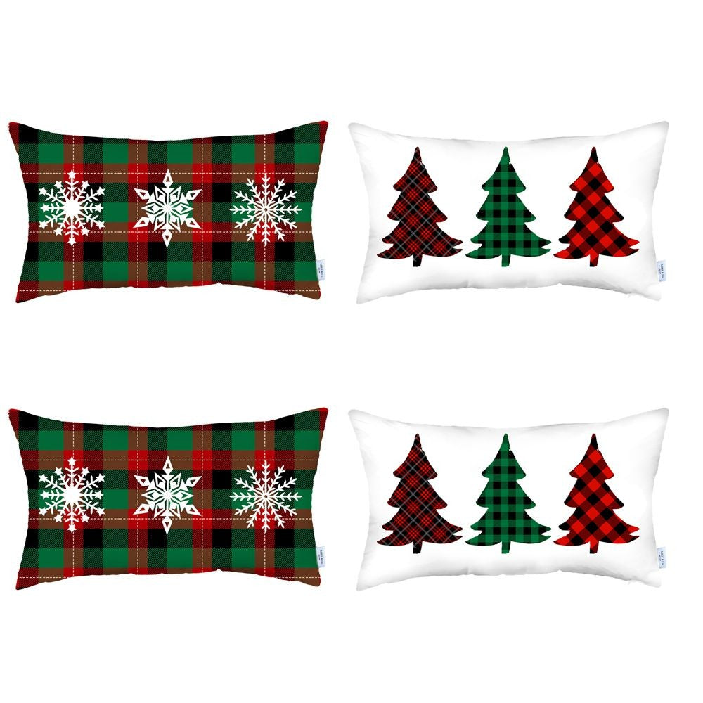 Set of 4 Christmas Plaid Lumbar Decorative Pillows