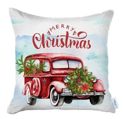 Set of 4 Merry Christmas Vintage Red Car Thow Pillow Covers