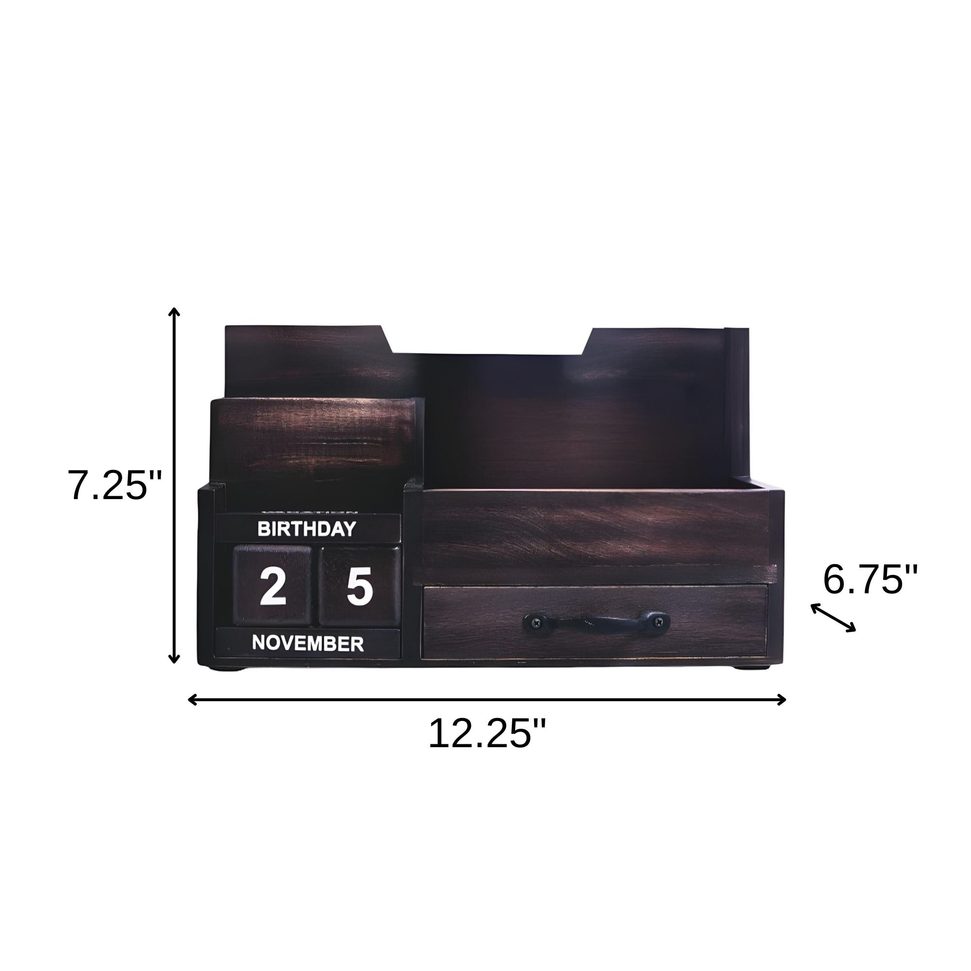 Black Rustic Wood Desk or Counter Organizer