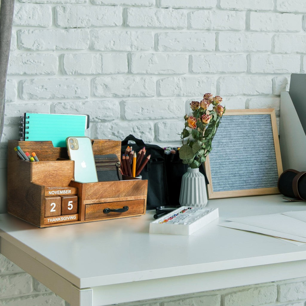 Natural Rustic Wood Desk or Counter Organizer