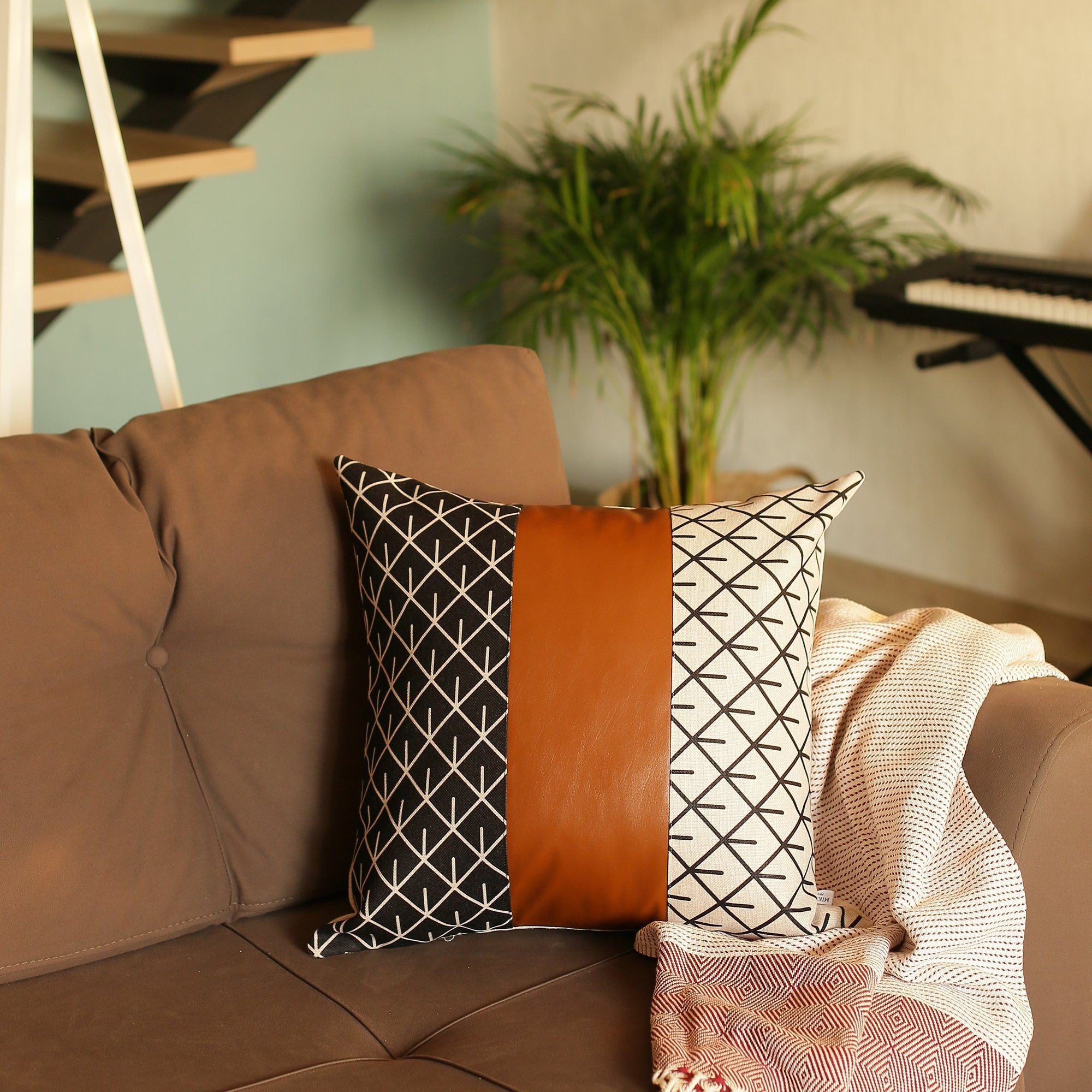 Set of 2 Brown Solid and Pattern Throw Pillow Covers