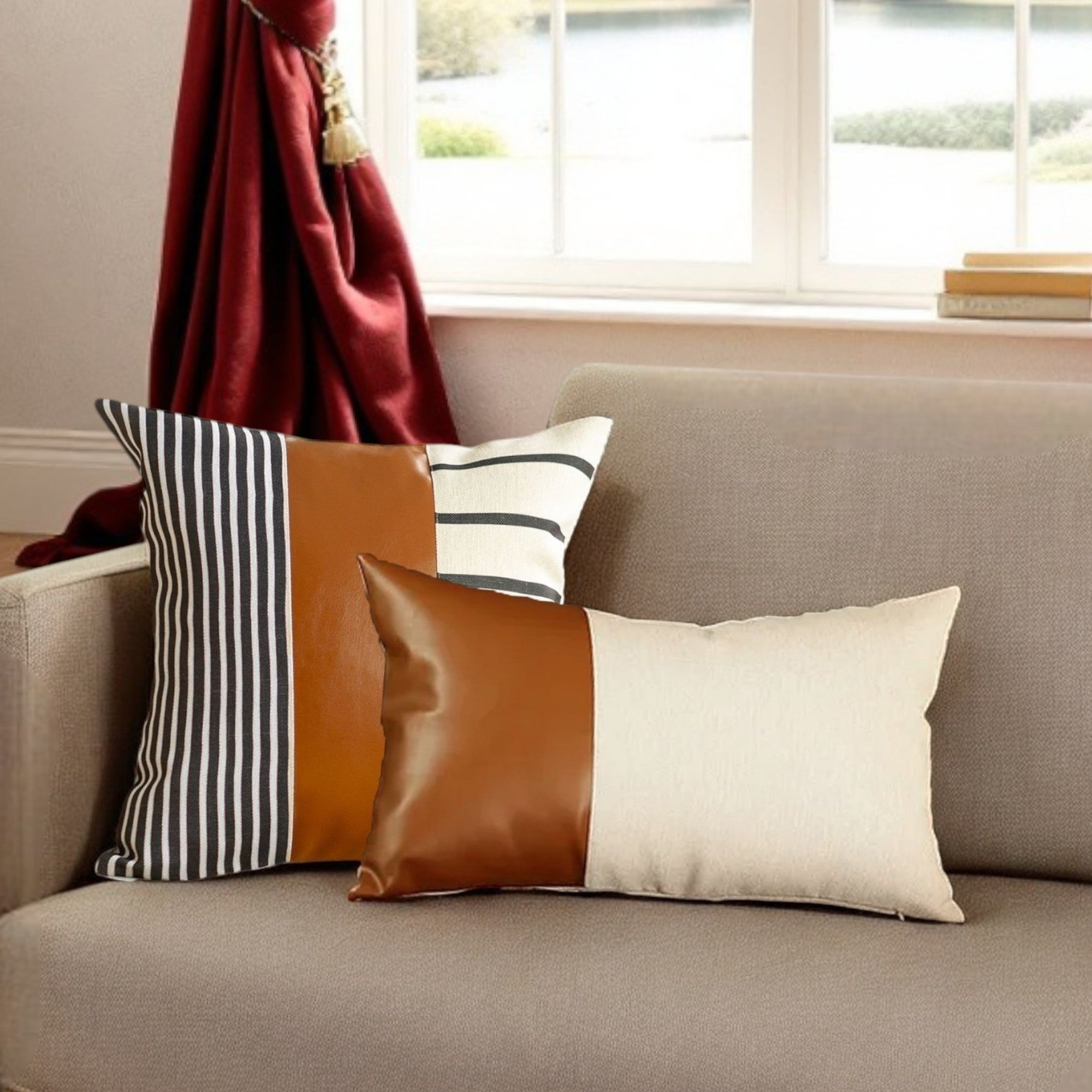 Set of 2 Brown Bohemian Styled Throw Pillow Covers