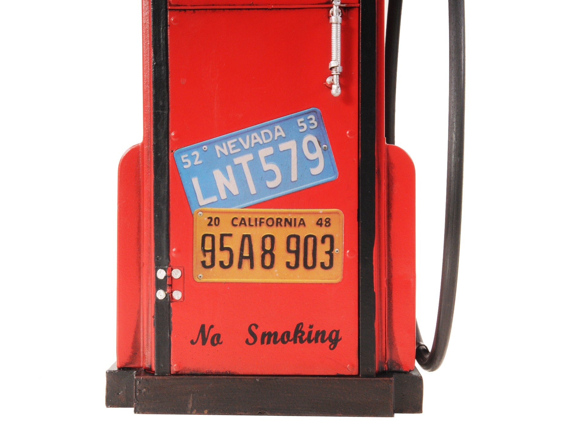 21" Red Metal Hand Painted Gas Pump Sculpture With Clock