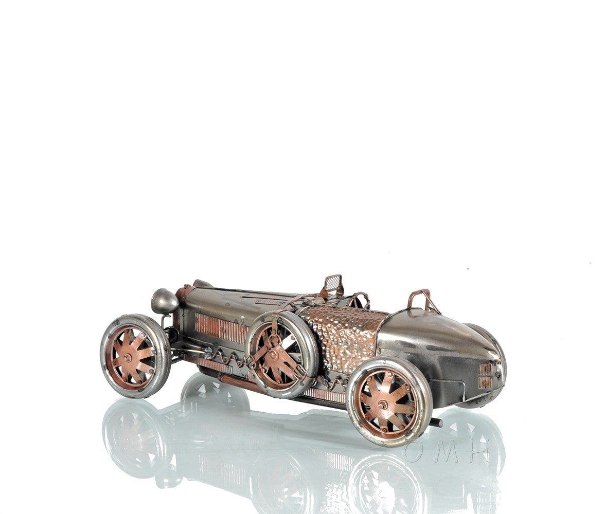 c1924 Bugatti Bronze and Silver Racecar Model Sculpture