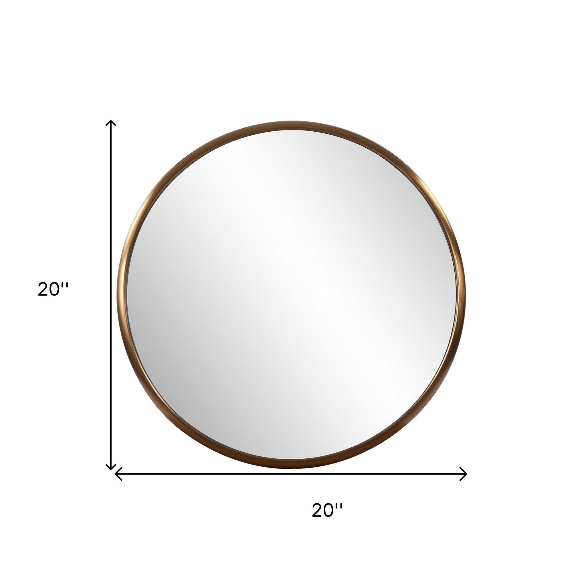 20" Antiqued Brass Round Metal Framed Accent Mirror