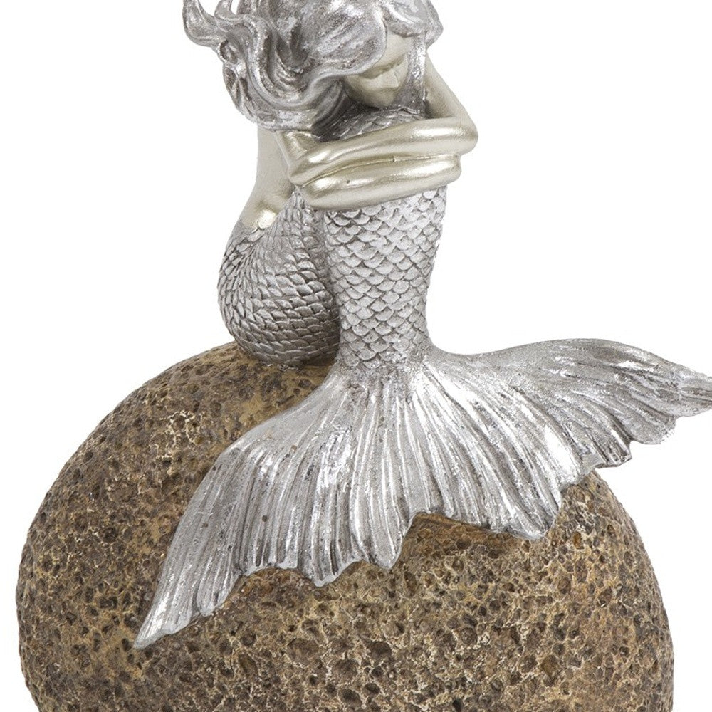 10" Brown and Silver Contemplative Mermaid Resin Tabletop Sculpture