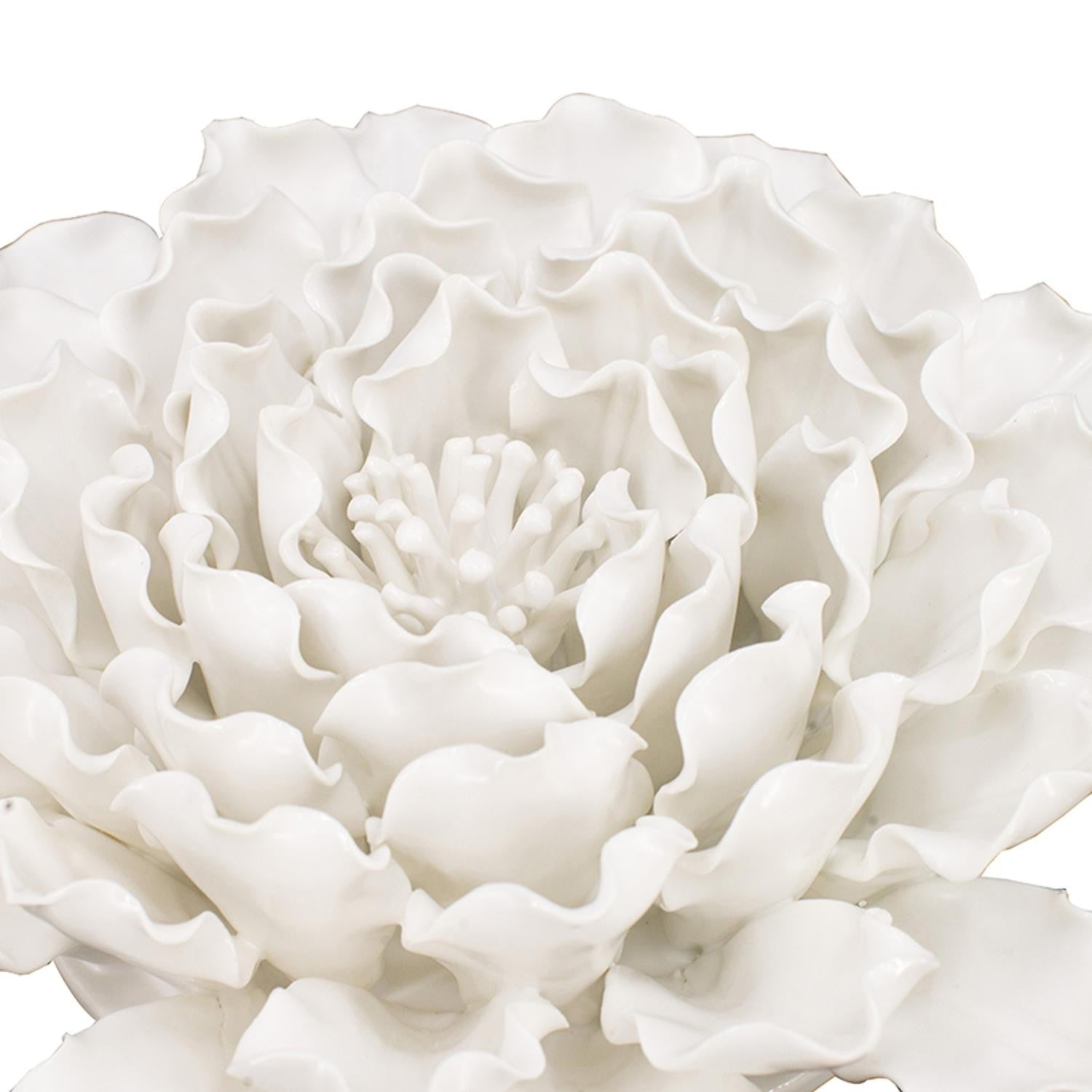 9" Off White Sculptural Flower Ceramic Wall Decor