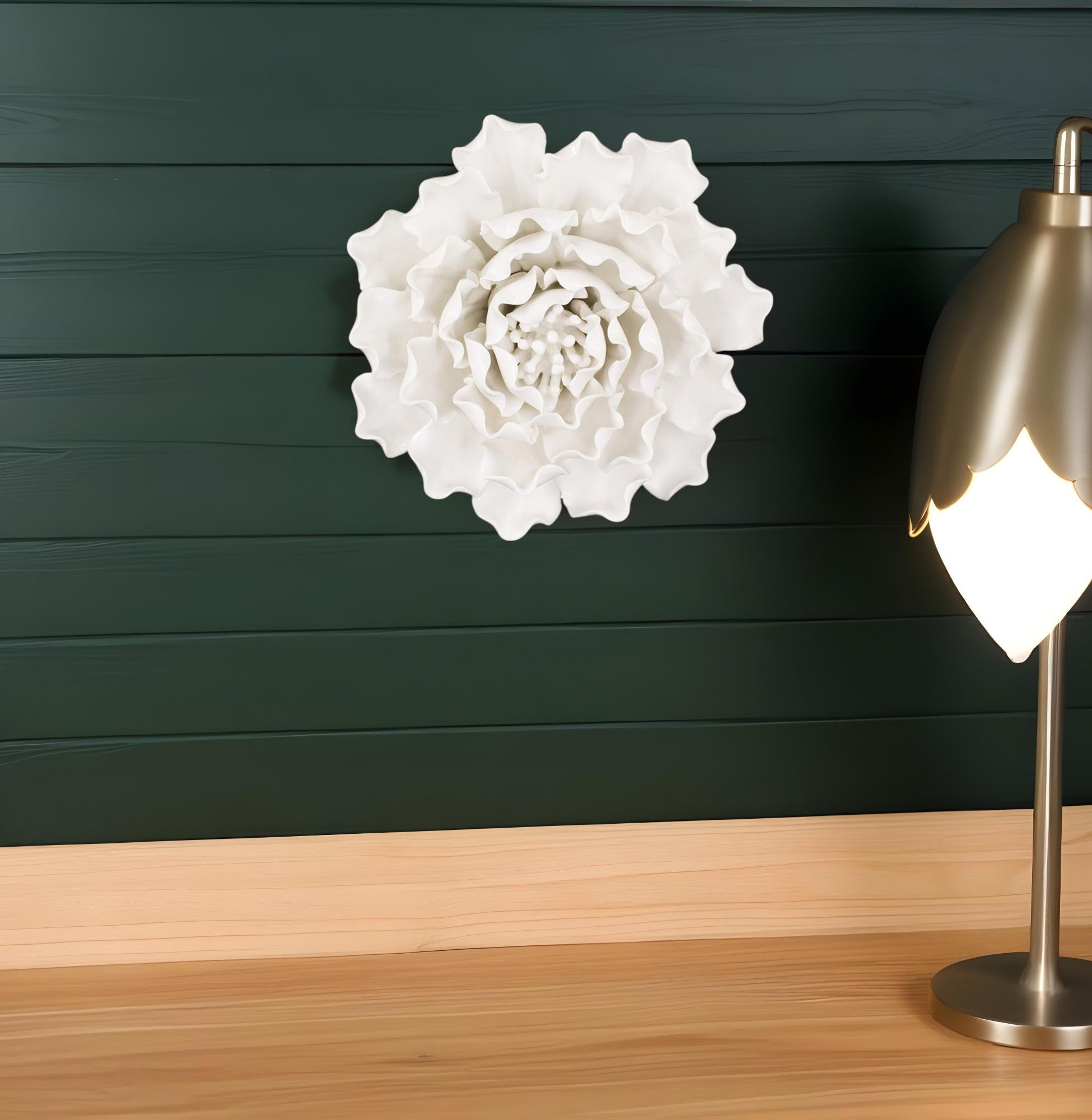 6" Off White Sculptural Flower Ceramic Wall Decor