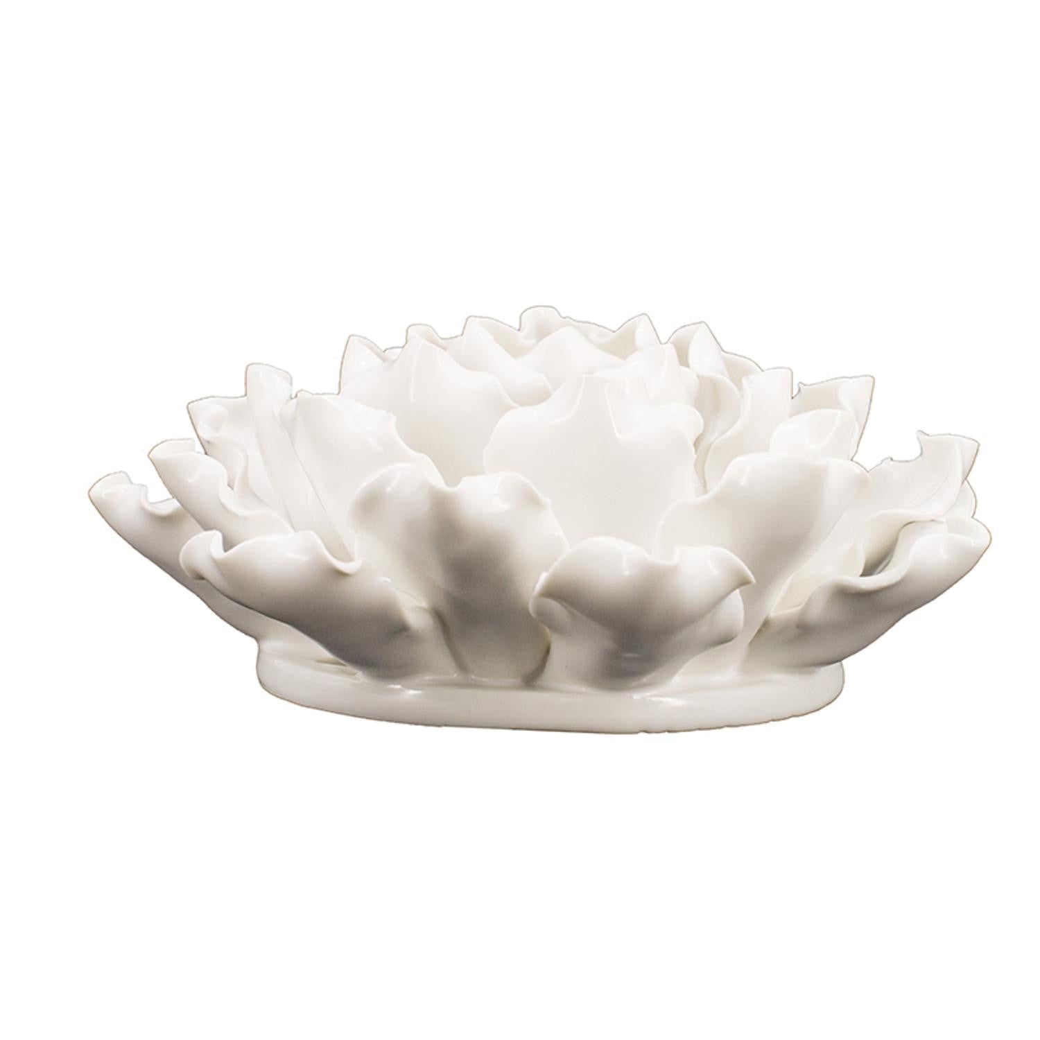 6" Off White Sculptural Flower Ceramic Wall Decor