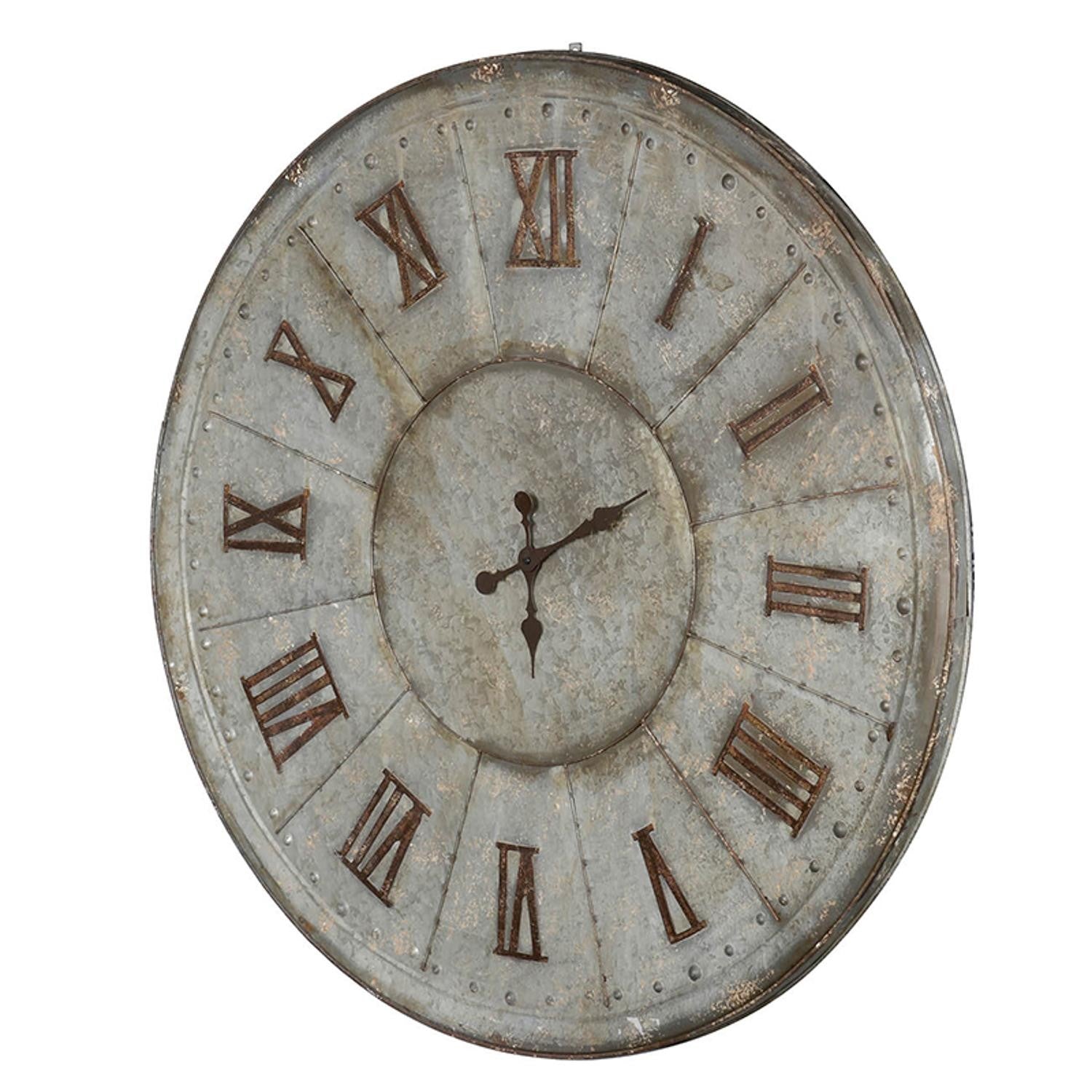 Oversized Rustic Galvanized Metal Round Wall Clock