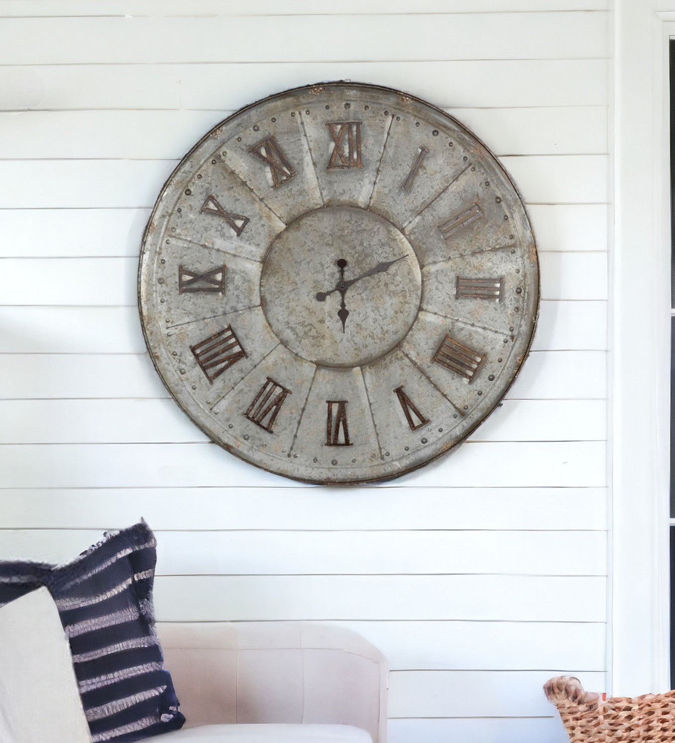 Oversized Rustic Galvanized Metal Round Wall Clock