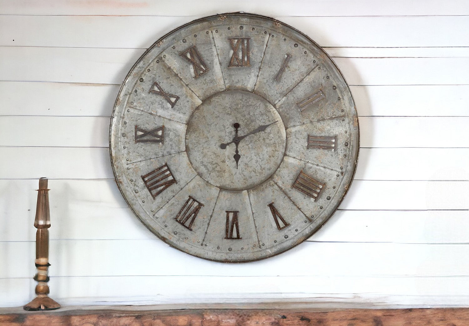 Oversized Rustic Galvanized Metal Round Wall Clock