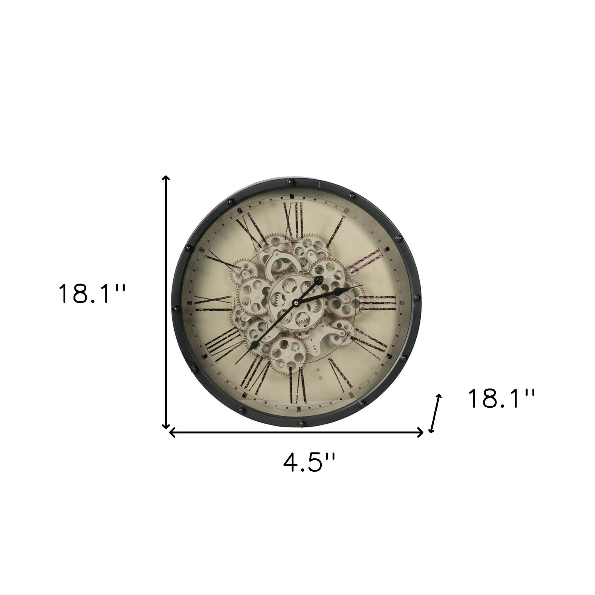 Black and Ivory Vintage Gear Industrial Wall Clock