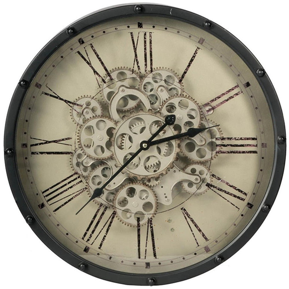 Black and Ivory Vintage Gear Industrial Wall Clock