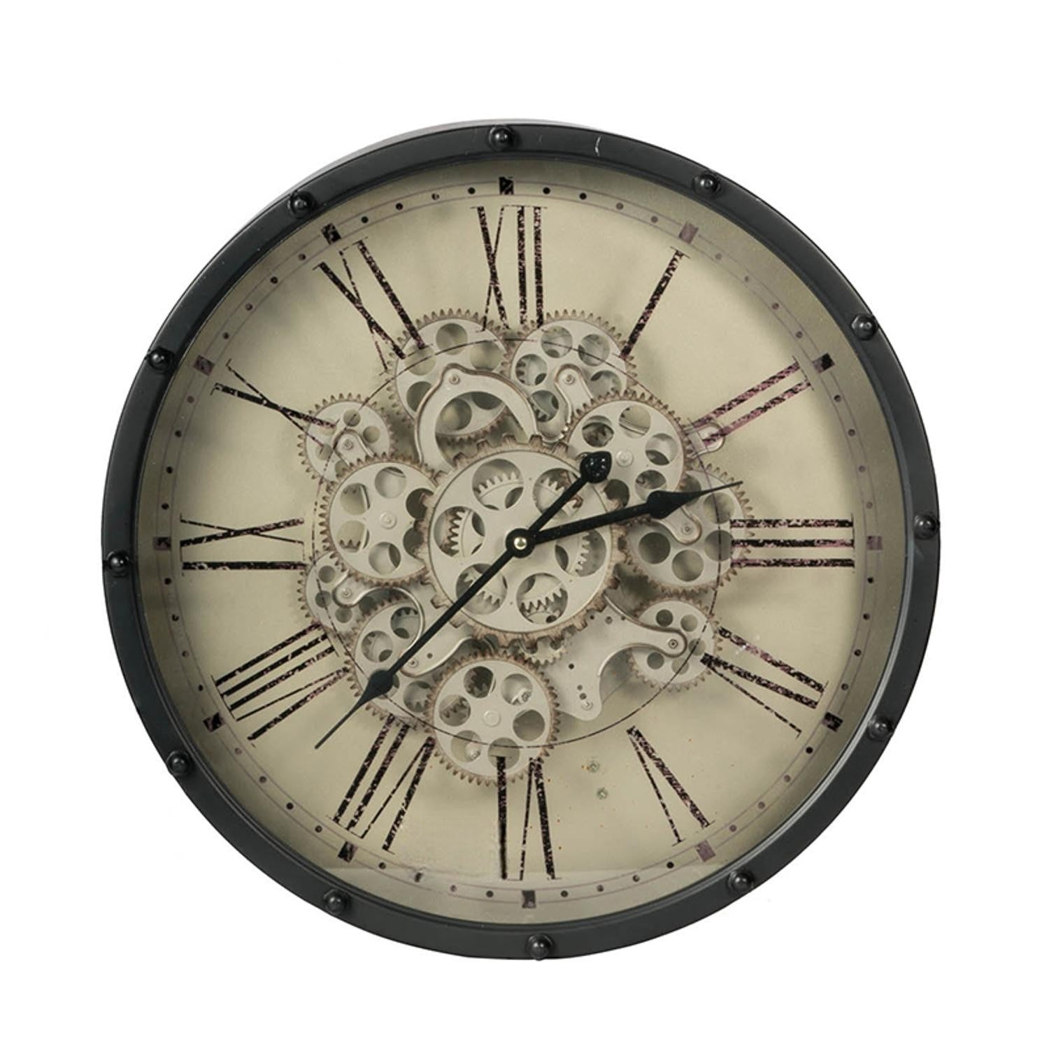 Black and Ivory Vintage Gear Industrial Wall Clock