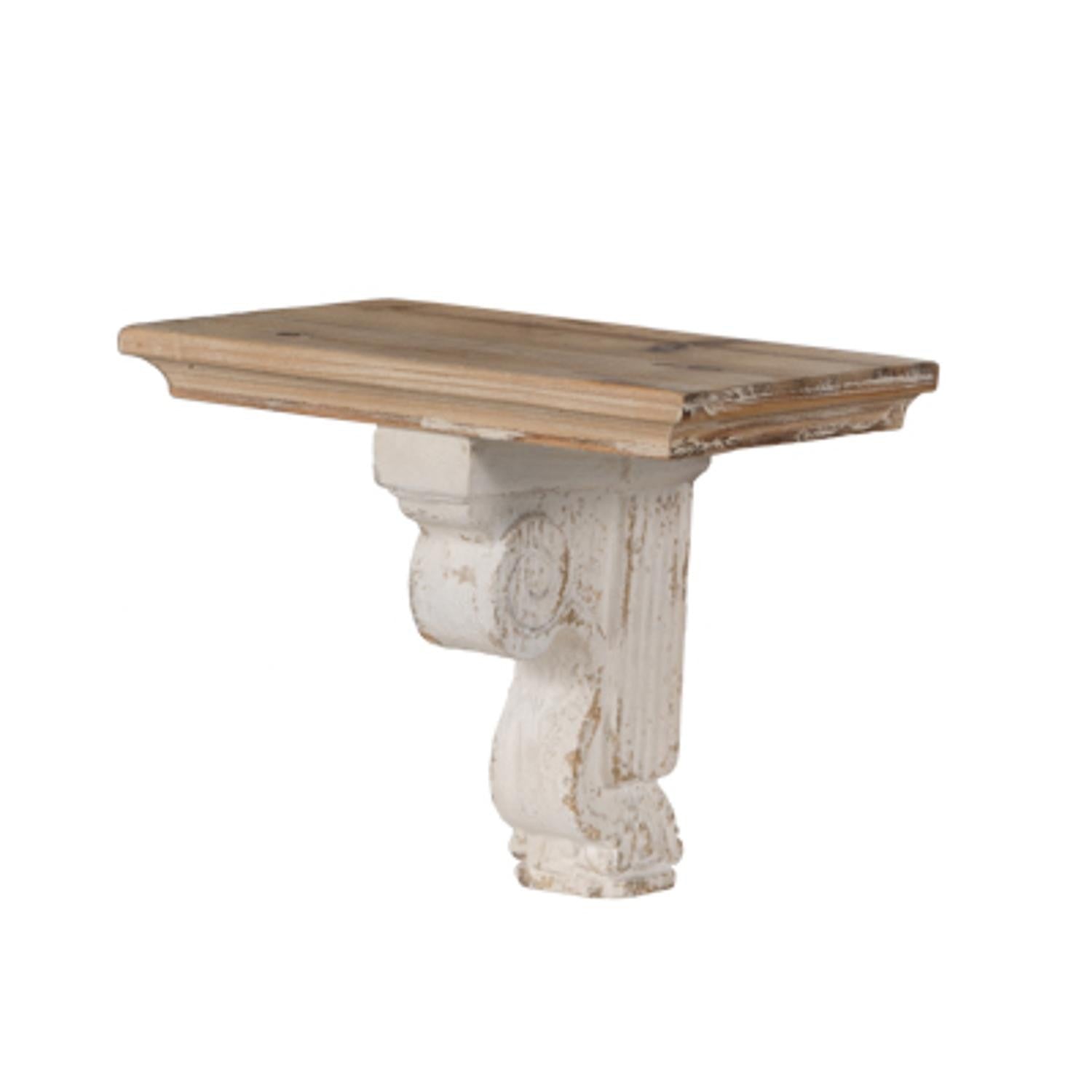 11" X 14" White and Natural Distressed Wood Corbel Style Wall Shelf