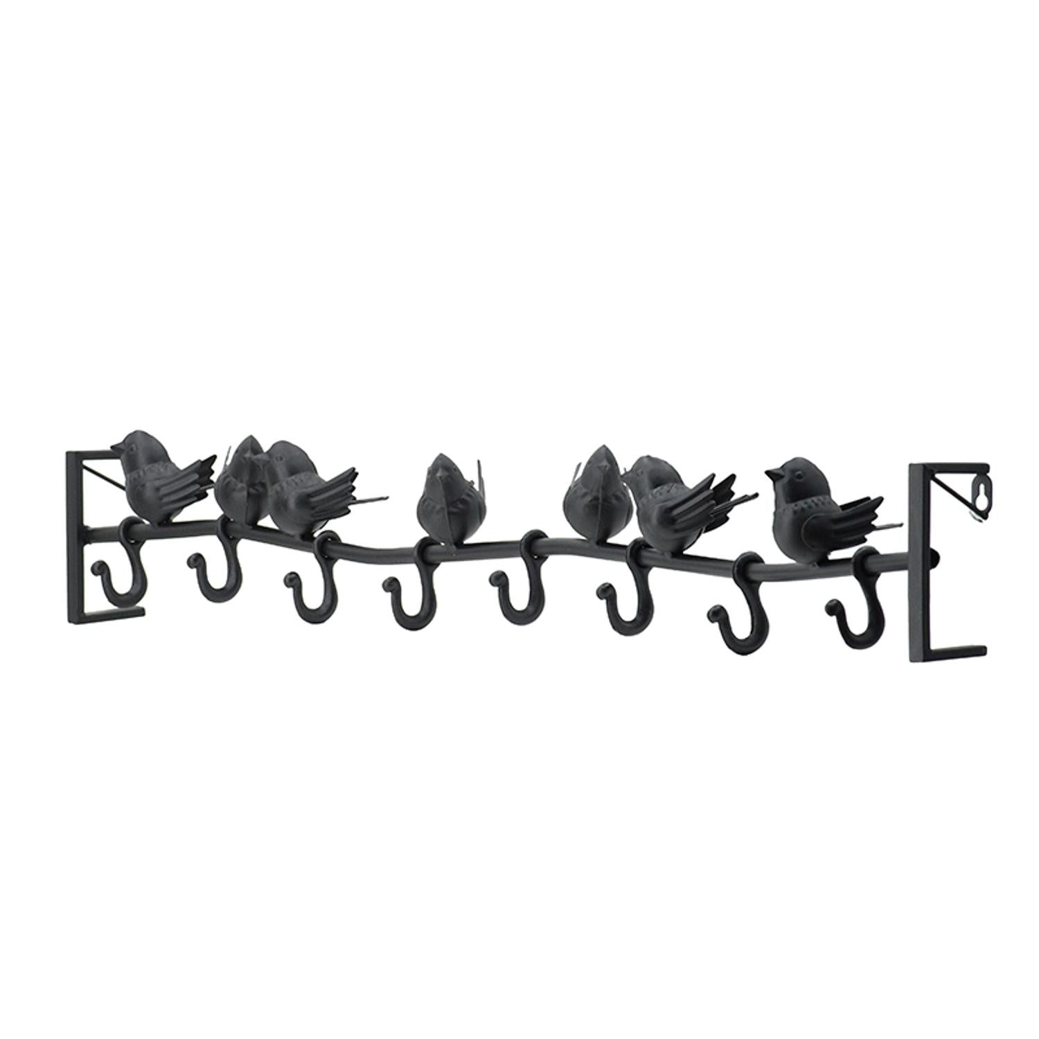 Modern Black Birds Eight Hook Wall Coat Hanger