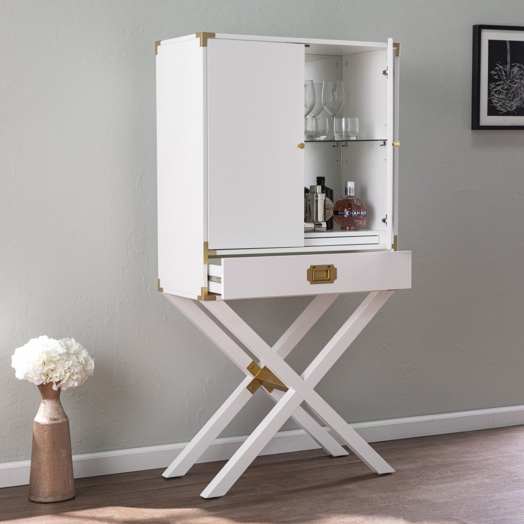 30" White Corner Display Stand With One Shelf And One Drawer