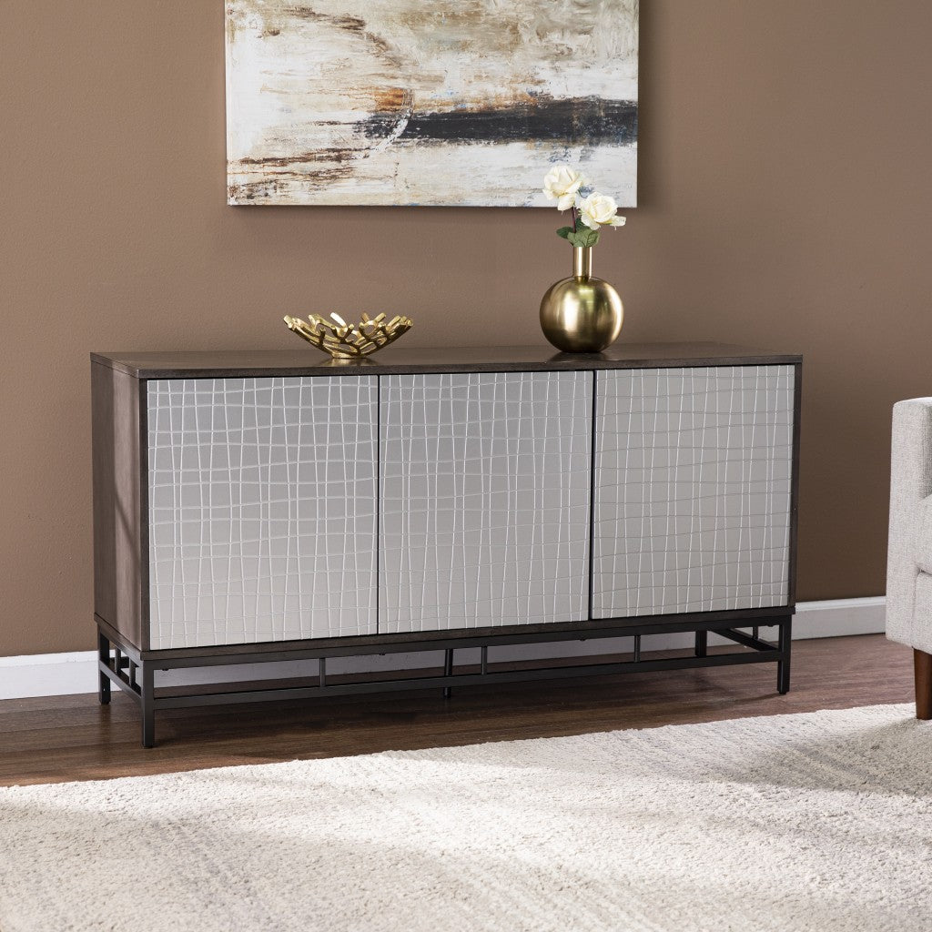 Contemporary Grid Lines Three Door Accent Cabinet