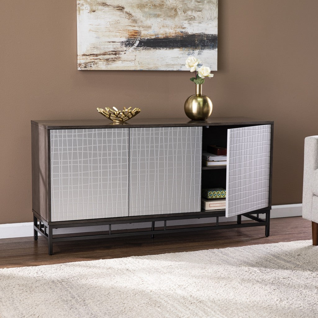 Contemporary Grid Lines Three Door Accent Cabinet