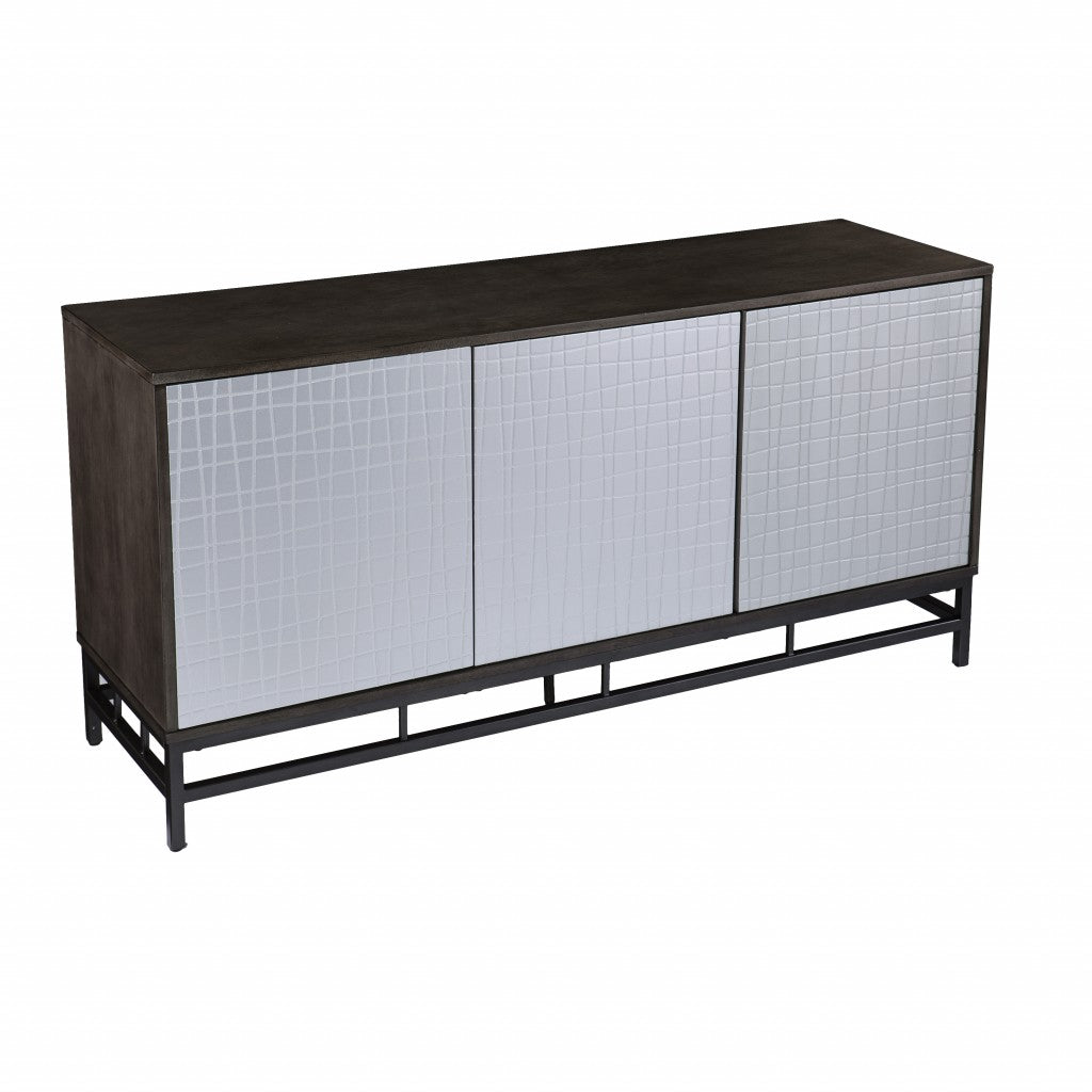 Contemporary Grid Lines Three Door Accent Cabinet