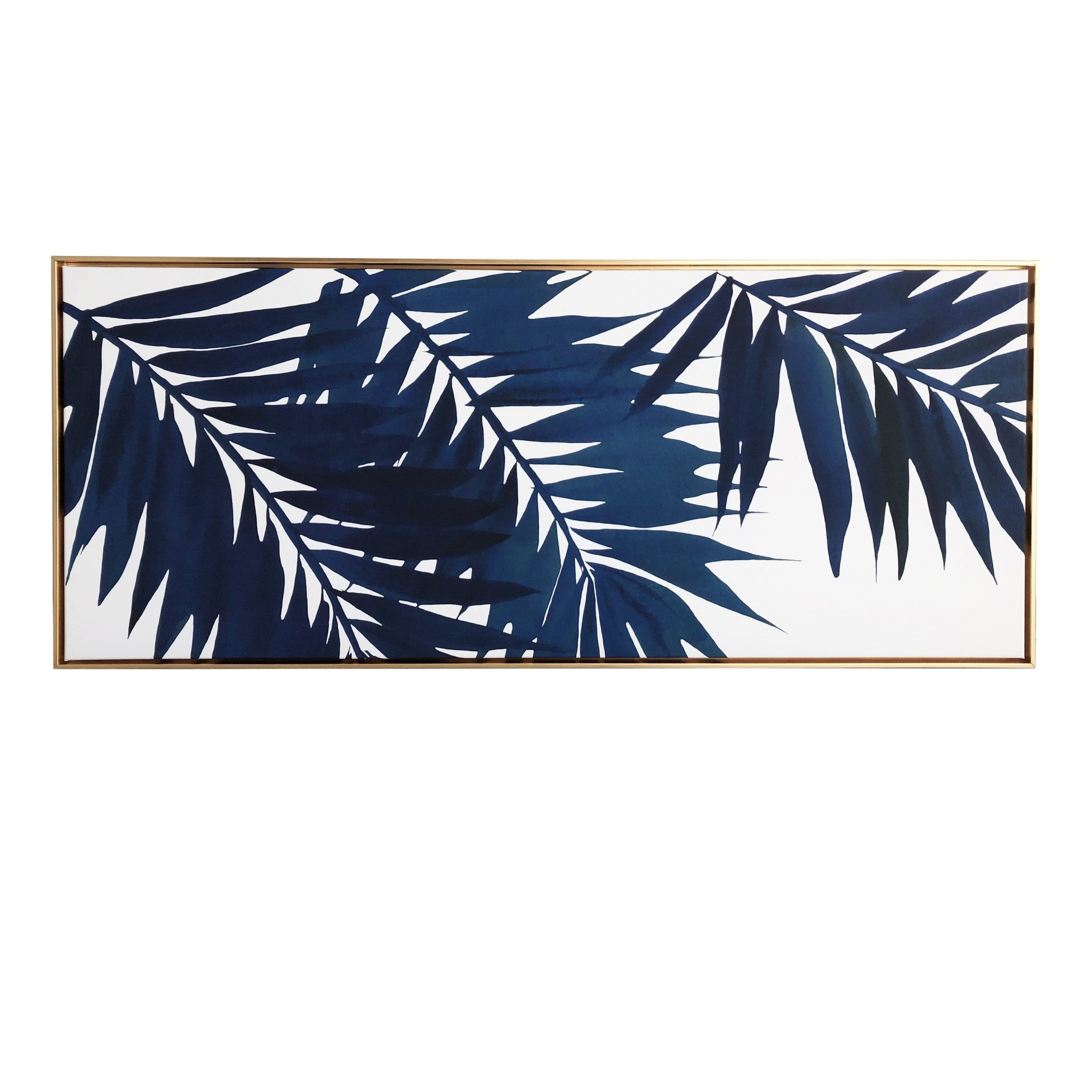 Bold Blue Palms Framed Canvas Wall Art Floater Frame Graphic Art Wall Art