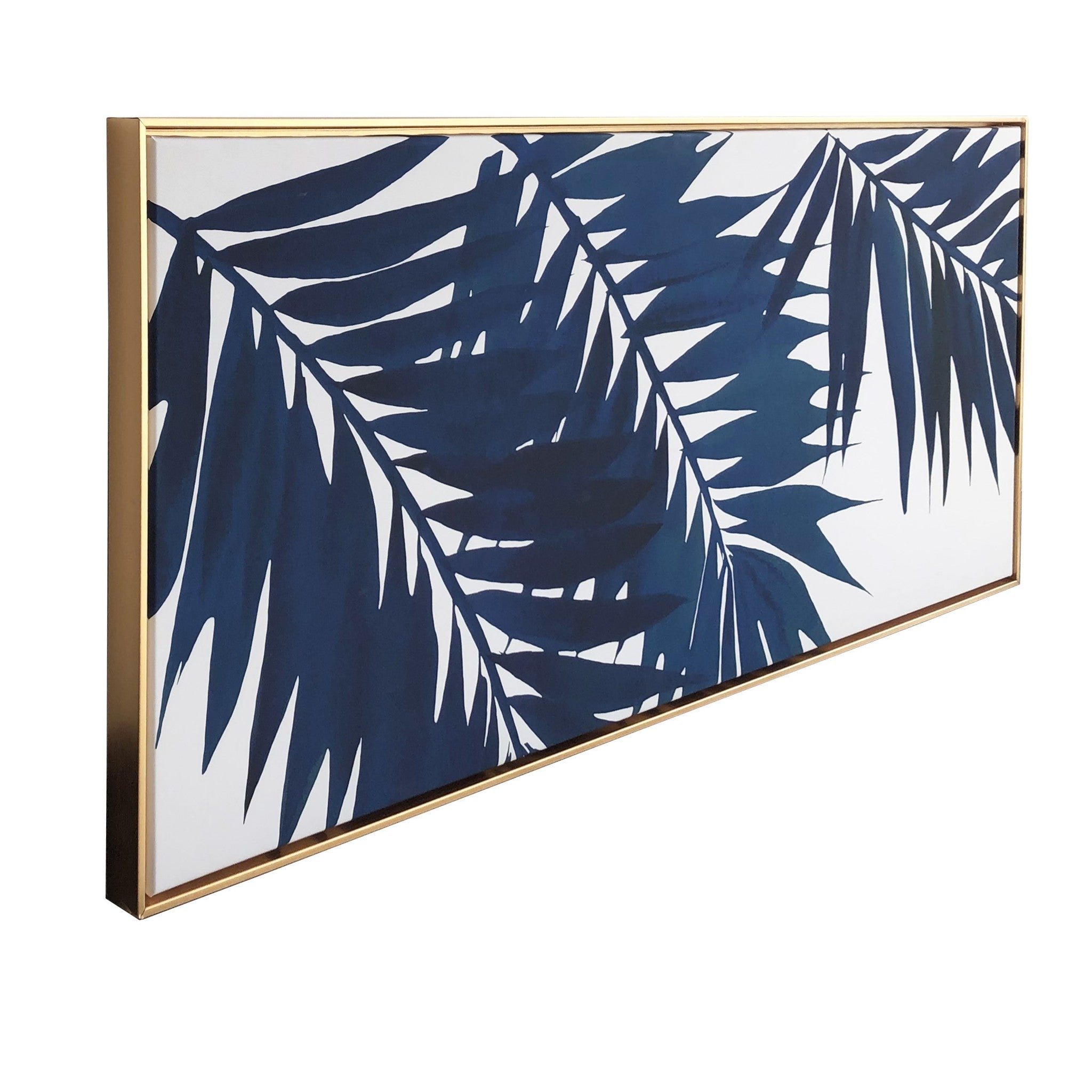 Bold Blue Palms Framed Canvas Wall Art Floater Frame Graphic Art Wall Art