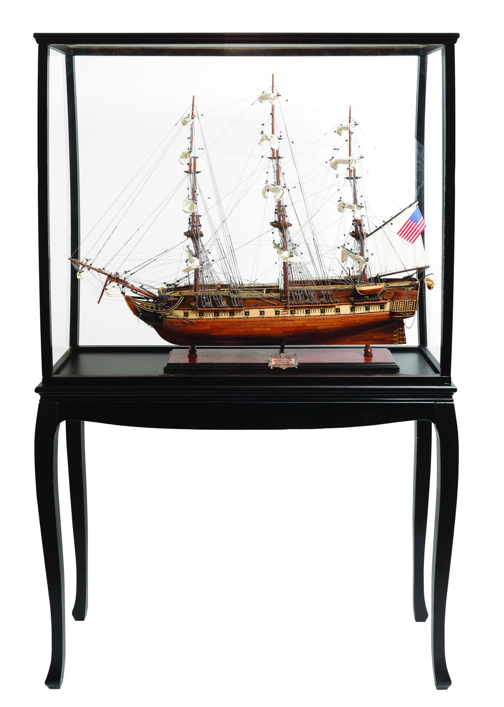 69" Wood Brown 1797 USS Constitution Large Floor Hand Painted Decorative Boat with Case