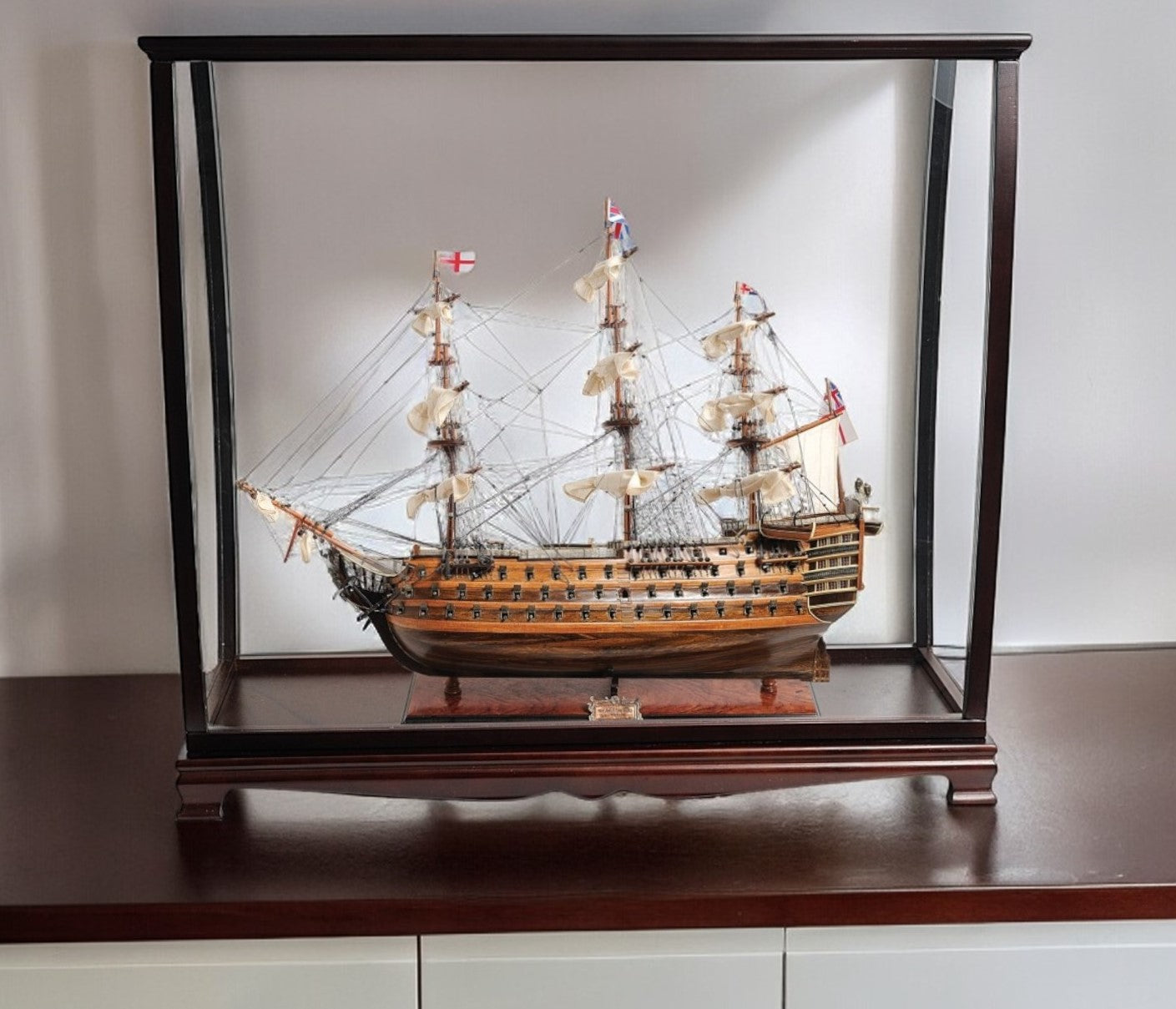 32" Wood Brown HMS Victory Hand Painted Decorative Boat and Case