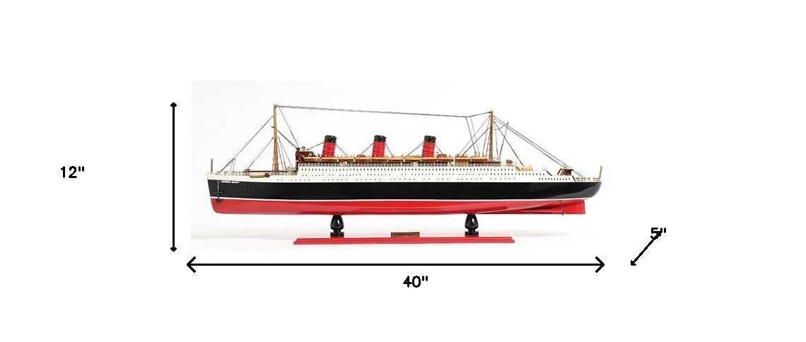 12" Black and Red RMS Queen Mary Large Boat Hand Painted Decorative Boat