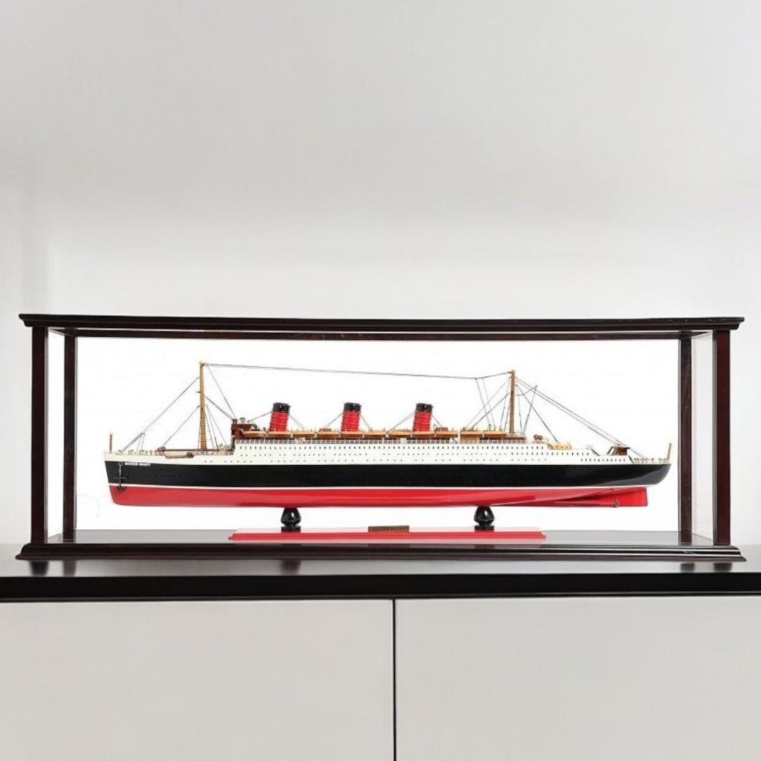 15" Black and Red RMS Queen Mary Large Display Case Hand Painted Decorative Boat with Case