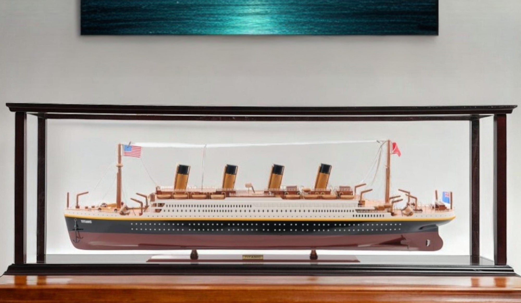 15" Black and Red 1912 RMS Titanic Large Display Case Boat Hand Painted Decorative Boat