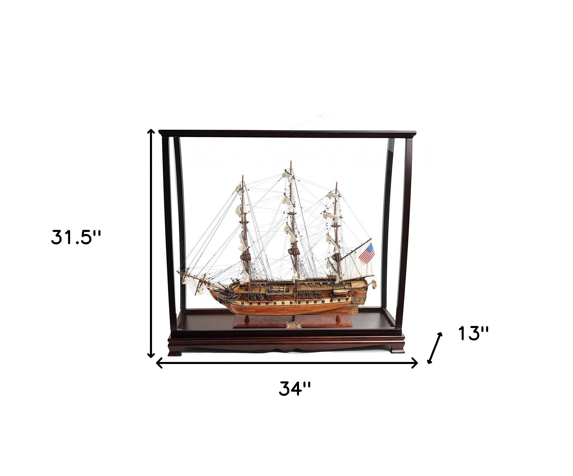 32" Wood Brown 1797 USS Constitution Hand Painted Decorative Boat with Case