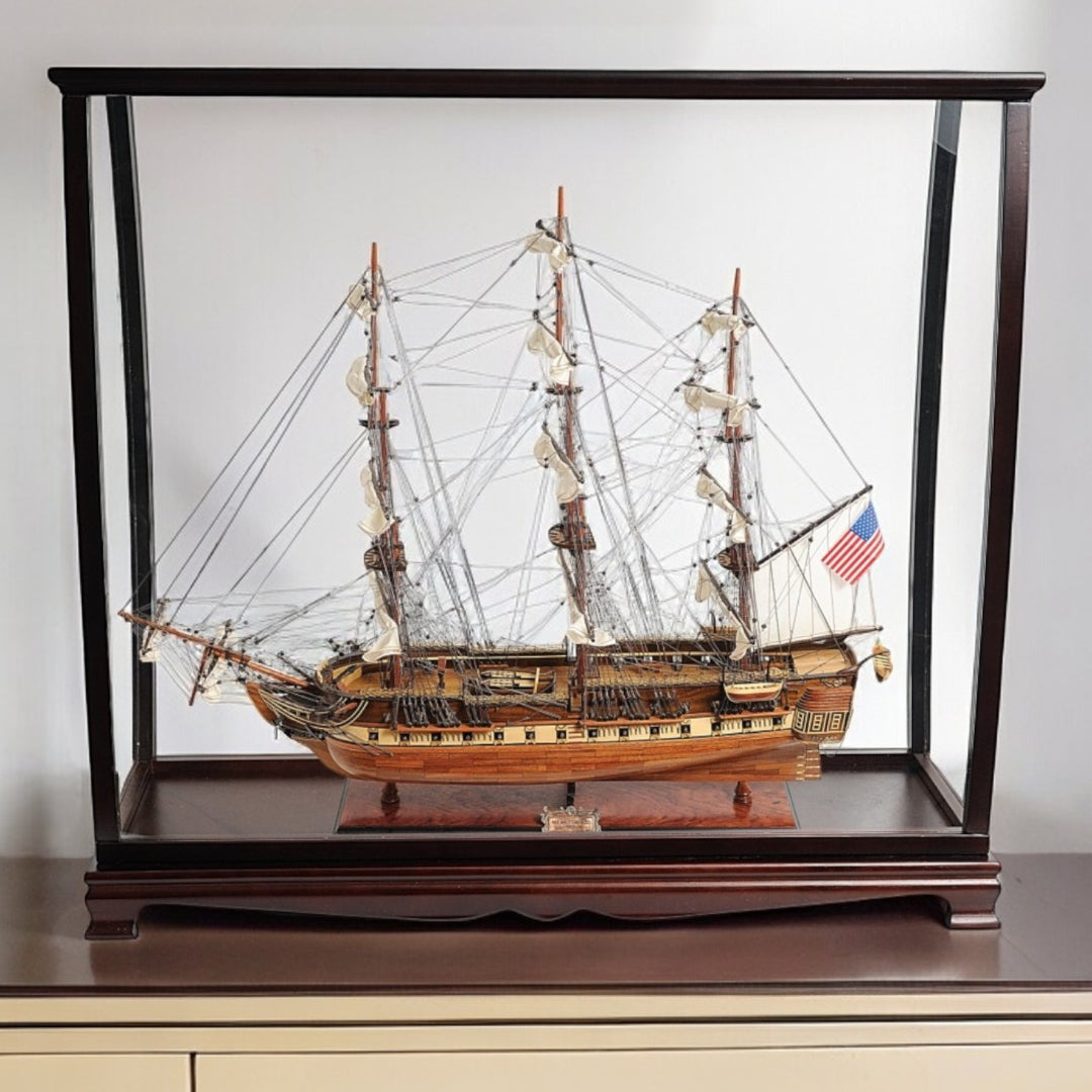 32" Wood Brown 1797 USS Constitution Hand Painted Decorative Boat with Case