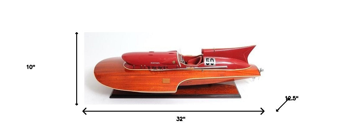 10" Wood Brown Ferrari Hydroplane Large Boat Hand Painted Decorative Boat