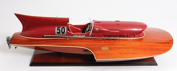 10" Wood Brown Ferrari Hydroplane Large Boat Hand Painted Decorative Boat