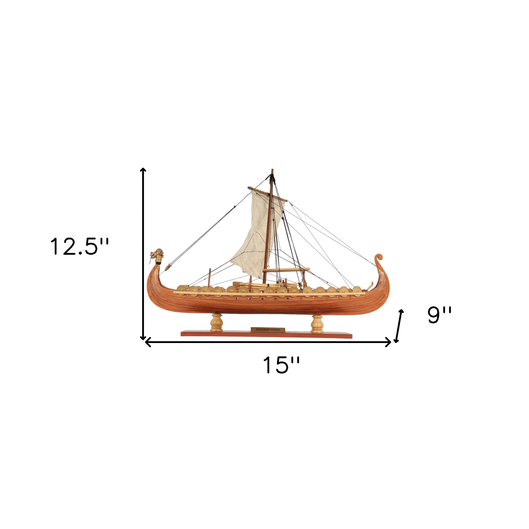 13" Wood Brown Drakkar Viking Hand Painted Boat