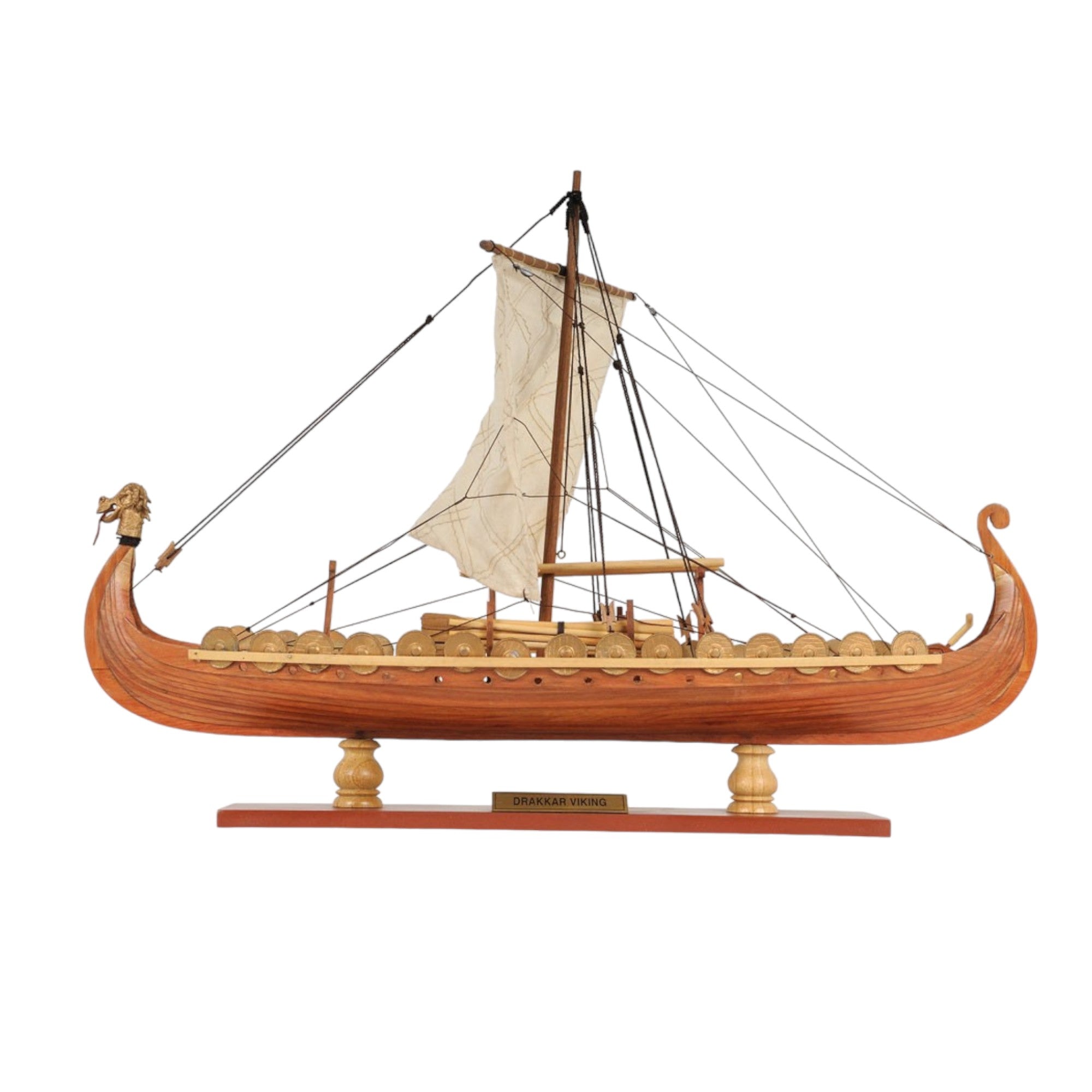 13" Wood Brown Drakkar Viking Hand Painted Boat