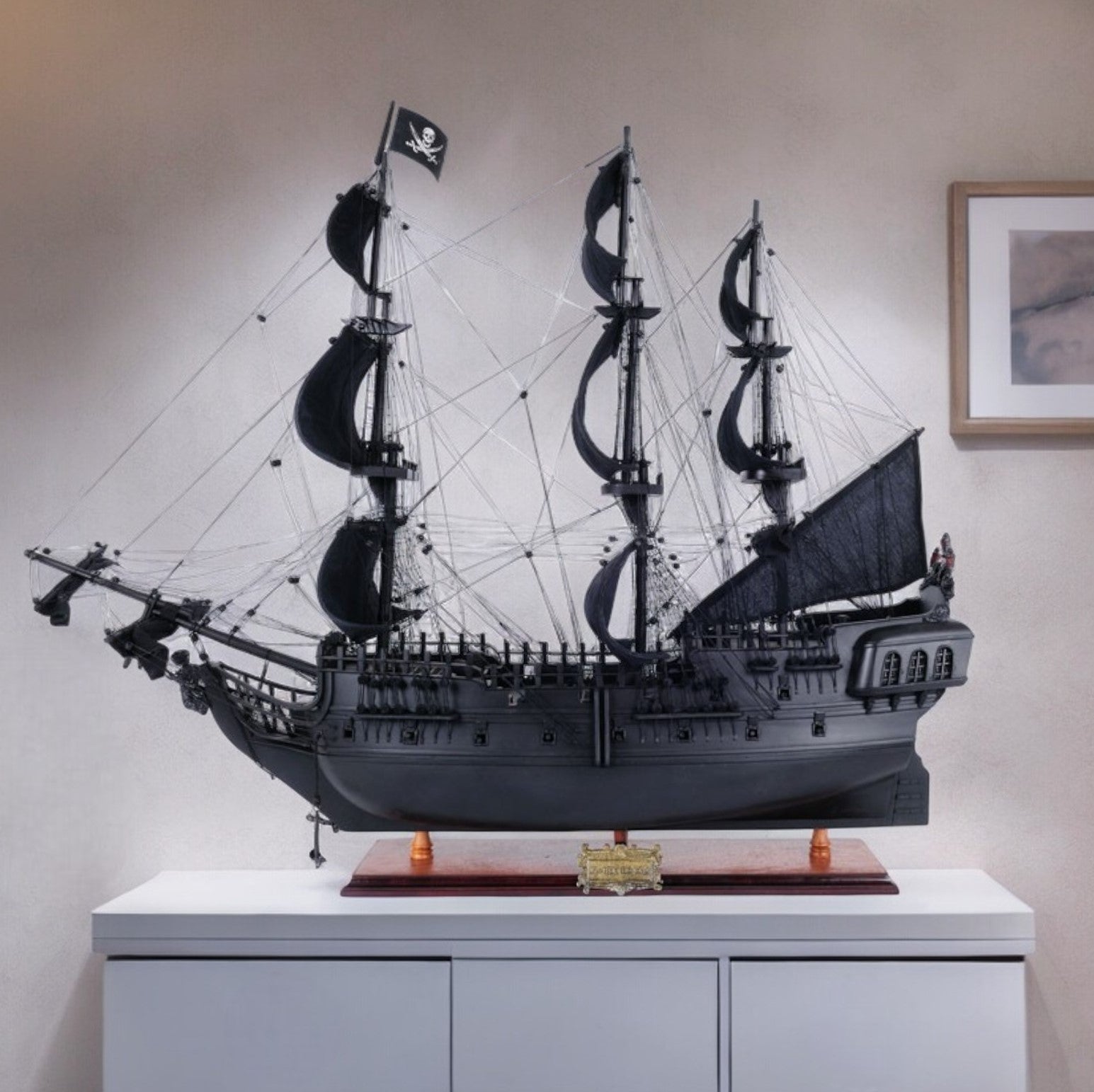 29" Black Black Pearl Pirate Boat Hand Painted Decorative Boat