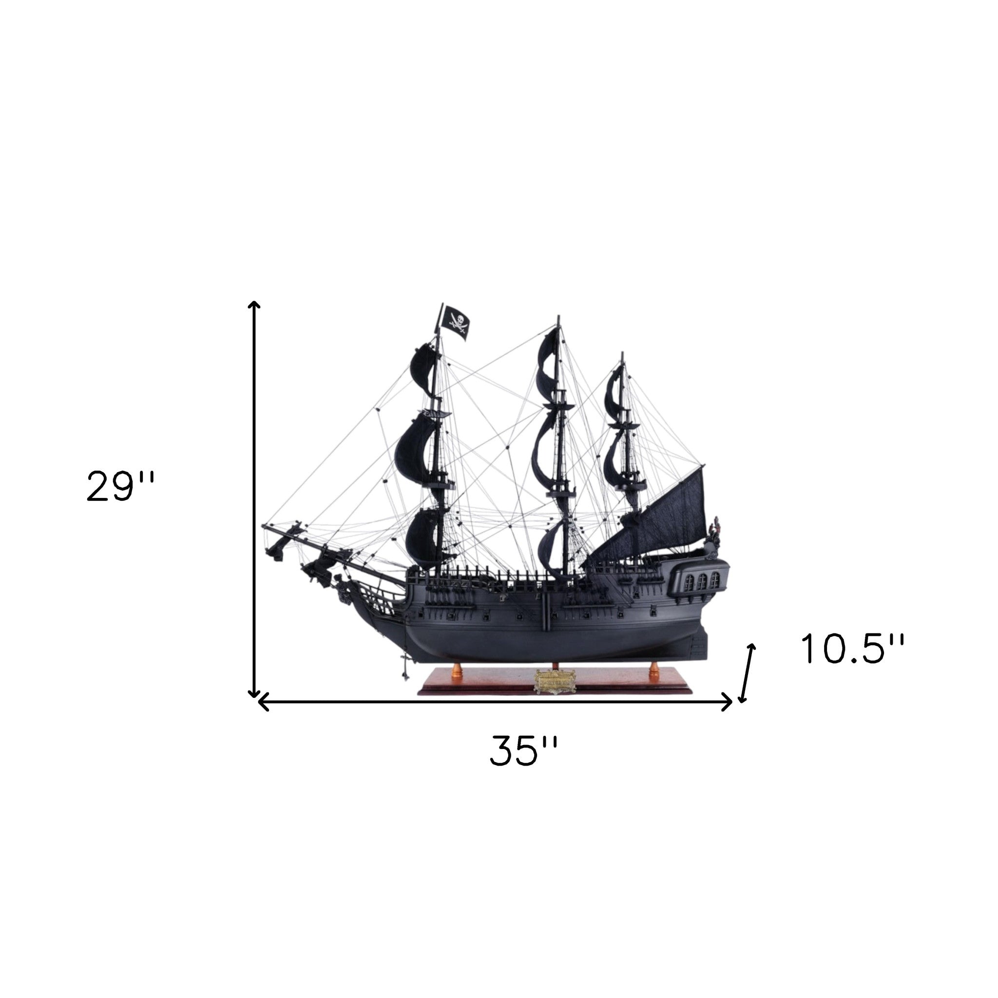 29" Black Black Pearl Pirate Boat Hand Painted Decorative Boat