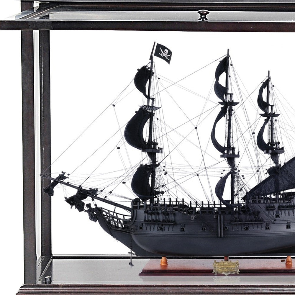 30" Black Black Pearl Pirate Medium Open Display Case Boat Hand Painted Decorative Boat