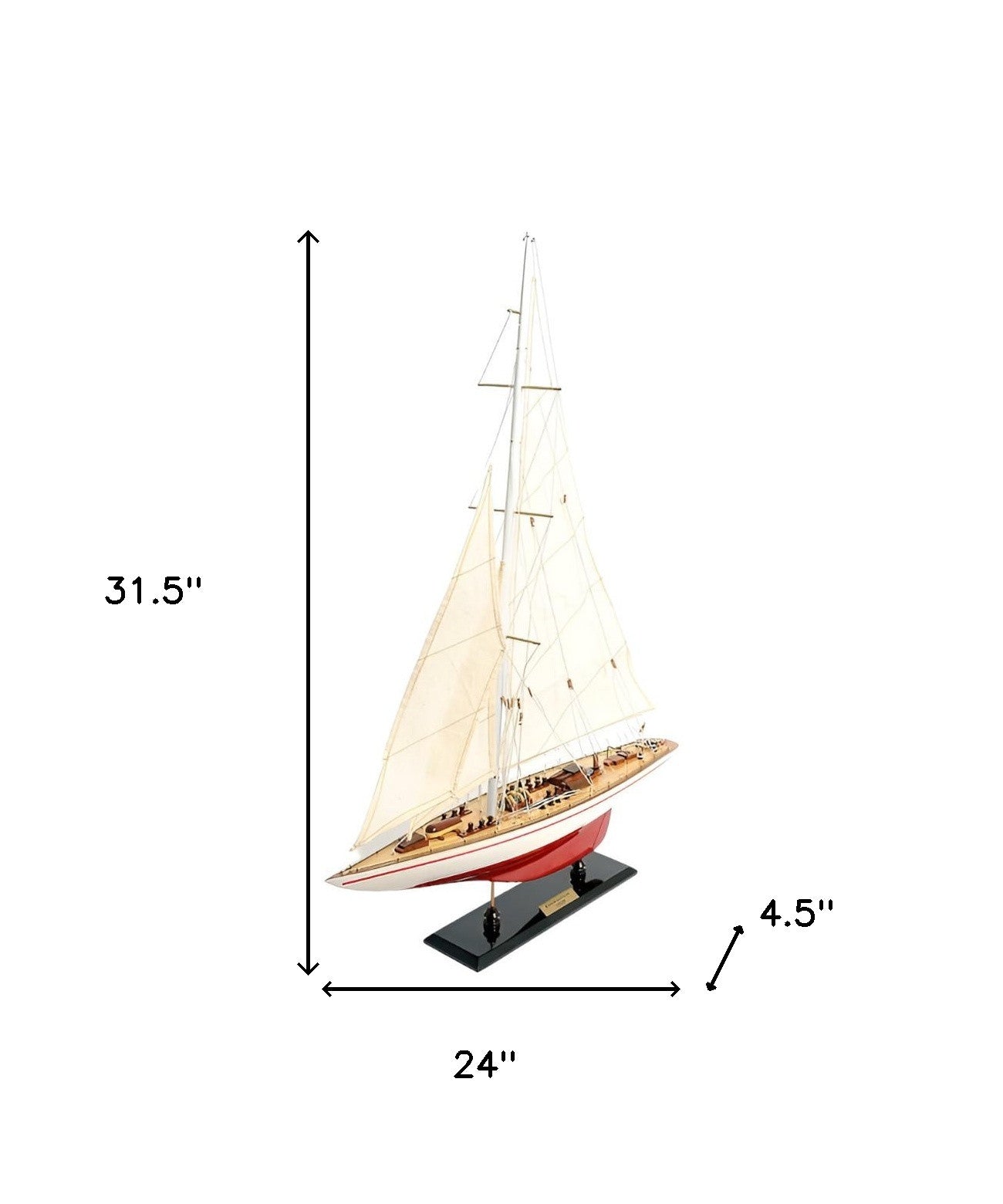 32" Red and White Endeavour Yacht Painted Boat Hand Painted Decorative Boat