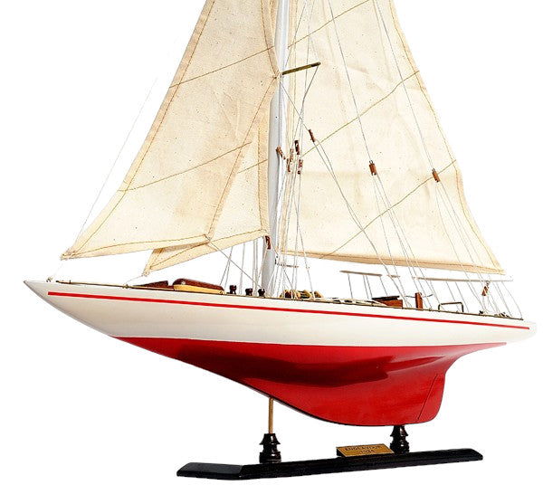 32" Red and White Endeavour Yacht Painted Boat Hand Painted Decorative Boat