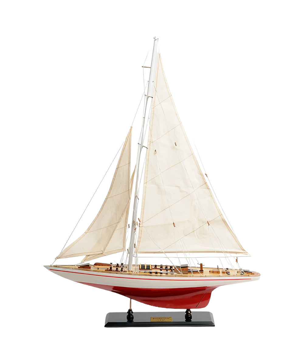 32" Red and White Endeavour Yacht Painted Boat Hand Painted Decorative Boat