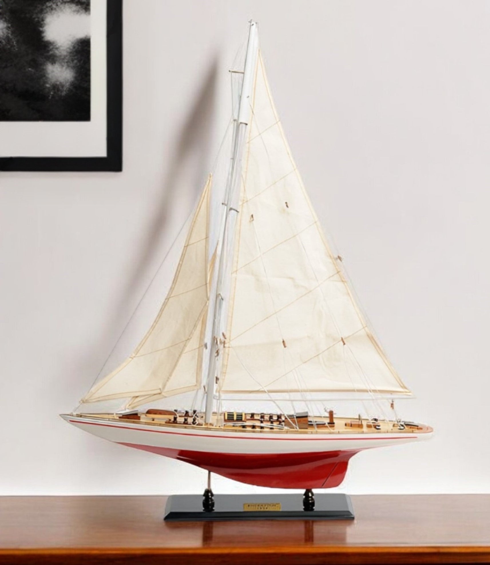 32" Red and White Endeavour Yacht Painted Boat Hand Painted Decorative Boat