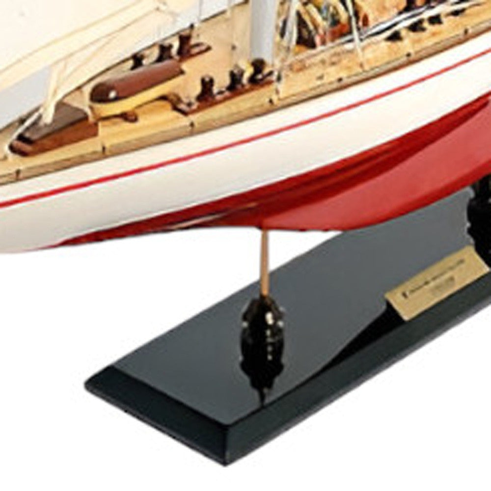 32" Red and White Endeavour Yacht Painted Boat Hand Painted Decorative Boat