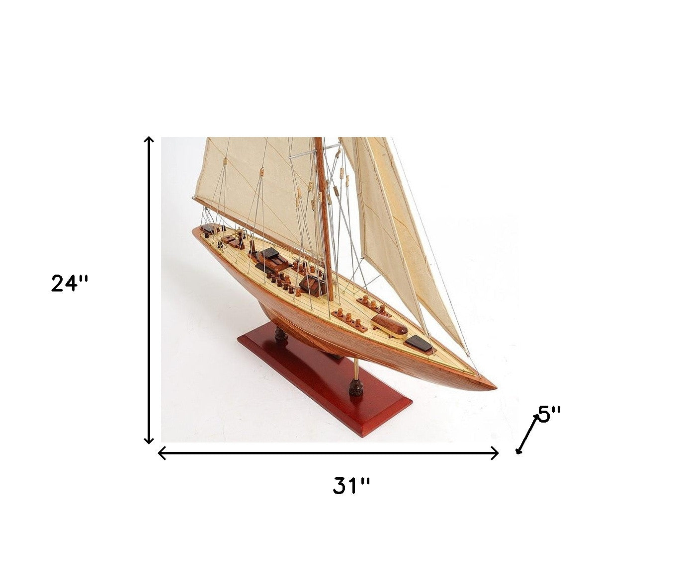 31" Wood Brown Endeavour Yacht Hand Painted Sculpture